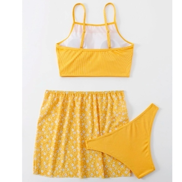 NEW  3piece Solid Bikini Swimsuit & Ditsy Floral Beach Skirt - Picture 2 of 12